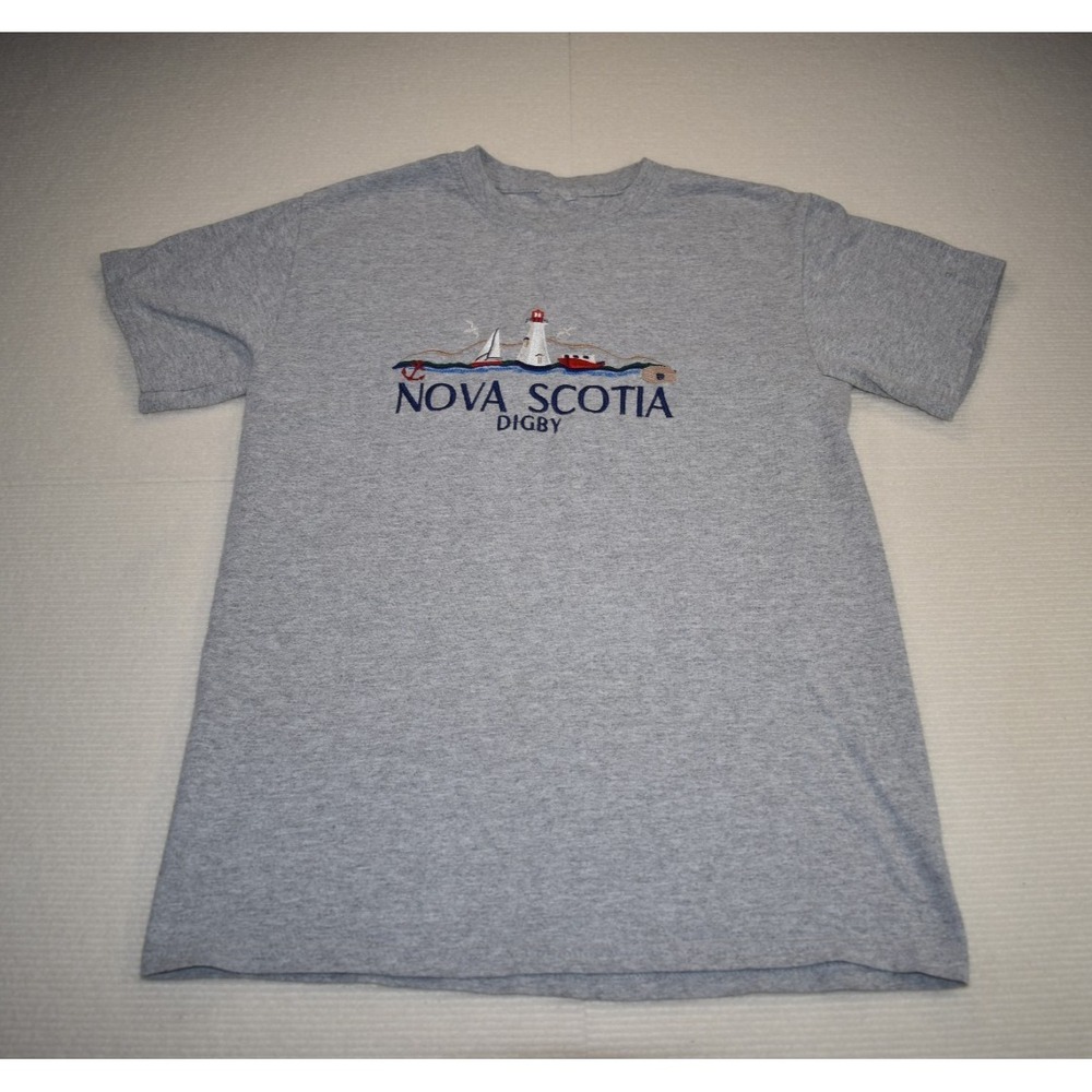Women's Tshirt Heather Gray "Nova Scotia Digby" emroidered lighthouse/anchor